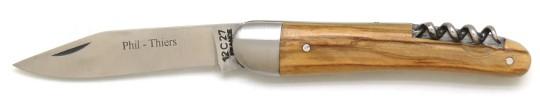 Couteau de poche Alsacien avec tire bouchon en bois d'olivier