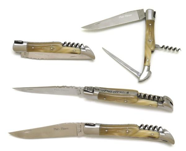 Couteau de poche Laguiole avec poinçon en pointe de corne blonde