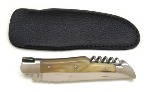 Couteau de poche Laguiole avec poinçon en pointe de corne blonde