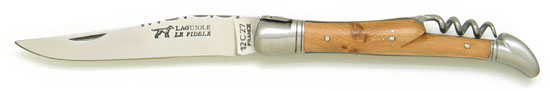Couteau de poche Laguiole avec tire bouchon en bois de genévrier