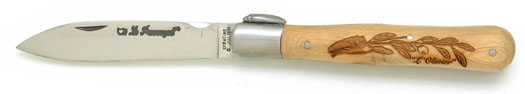Couteau de poche le Provençal manche en bois d'olivier gravure cigale et olivier