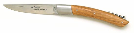 Couteau de poche LE THIERS® avec tire bouchon en bois d'olivier