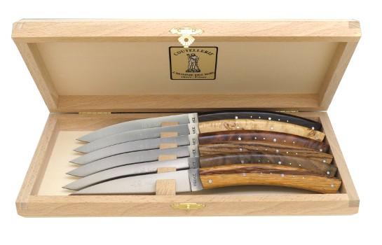 6 Couteaux de table manche en bois précieux